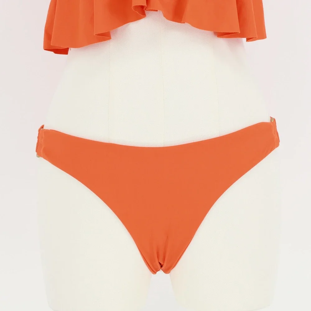 L*Space Orange Ruffle Bandeau Bikini Set Bitsy Cut Bottoms Large Beachwear Swim